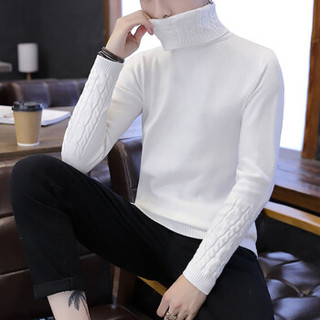 俞兆林（YUZHAOLIN）针织衫 男士潮流纯色螺纹毛衣高领羊毛衫211-1-M9126白色XL