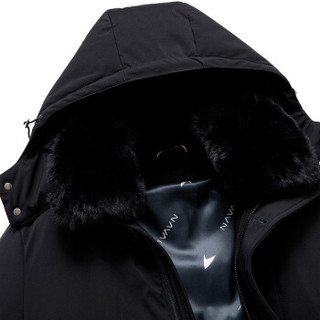 南极人2019冬季新款男士商务大毛领羽绒服中长款可脱卸内胆外套男 9902 黑色 170/88A