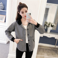 曼如芬 少女带帽百搭短外套 2019秋季新品韩版学生条纹开衫休闲夹克衣服潮 MYYM6676 条纹色 XL