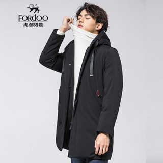 虎都 FORDOO 羽绒服男2019冬季新款潮酷连帽保暖时尚百搭修身中长款休闲外套 VA3AH18880087  黑色 185/3XL