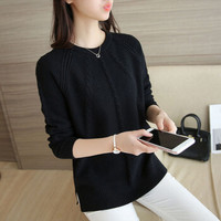 JOY OF JOY 京东女装2019秋季新款韩版圆领套头针织衫宽松百搭上衣女打底衫潮 JWYC197655 黑色 均码