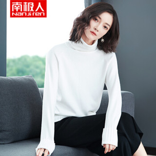 南极人 Nan ji ren 2019新款针织衫女高领修身长袖打底衫时尚韩版百搭上衣 白的 M