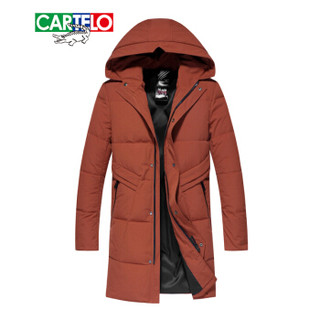 卡帝乐鳄鱼(CARTELO)羽绒服男中长款2019冬季新品连帽外套男士衣服防寒时尚修身冬装加厚 焦糖色 3XL