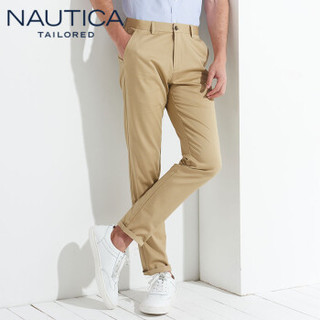 诺帝卡 NAUTICA 2019秋冬新款西裤男士正装直筒弹力商务时尚纯色休闲长裤修身 NXK91005 卡其31(175/79A)