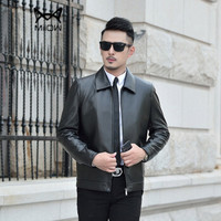 猫人(MiiOW)绵羊皮衣 男士时尚休闲翻领绵羊皮夹克外套5017-806黑色2XL