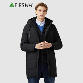 杉杉（FIRS）羽绒服男 简约白鸭绒填充双层连帽加绒加厚中长款保暖外套男 FIRSY81204891-1 黑色 2XL