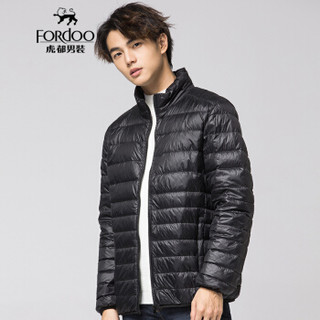 虎都 FORDOO 羽绒服男2019秋冬新款御寒保暖修身舒适立领休闲百搭轻薄外套 VA3AH18880161 黑色 190/4XL