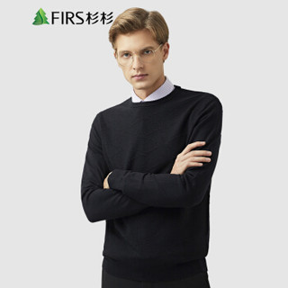 杉杉（FIRS）针织衫男 2019秋冬纯色简约园领套头休闲针织毛衣男 FIRSMT7301171-2 黑色 M