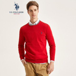 U.S. POLO ASSN. 针织衫男2019秋季新款纯棉美式休闲基础打底衫毛衣纯色圆领青年内搭5191114091红色S/165