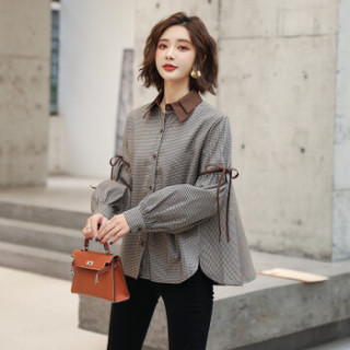 尚格帛衬衫女2019秋冬新品女装时尚设计感小众a字版宽松格子女士上衣