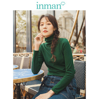 茵曼（INMAN）2019秋季新款简约纯色百搭高领显瘦打底套头针织衫女 18931|42649 森林绿 XL