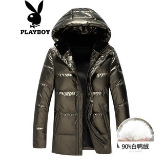 花花公子（PLAYBOY）羽绒服男2019冬装新品时尚连帽短款男装青年修身保暖外套男 香槟色 L/175