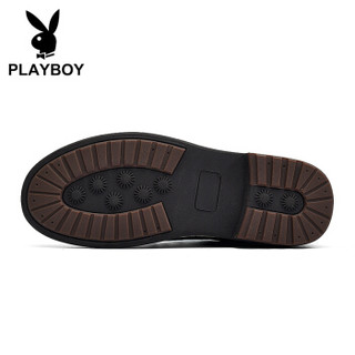 花花公子（PLAYBOY）英伦时尚商务休闲皮鞋男低帮防滑 DS85165 黑/棕 44