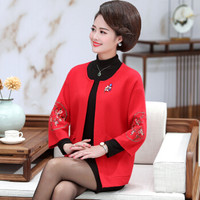 仙丫 2019秋季新款女装新品针织衫女中年妈妈外套短款气质针织开衫上衣 JXALHM8085 红色 3XL