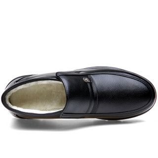 普若森（Precentor）男士商务休闲保暖加绒靴子高帮套脚中老年爸爸棉皮鞋1935 黑色 43