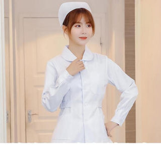 维迩旎 2019秋季新款女装护士服长袖短袖两件套圆领修身分体套装工作服 GZHNZK08 娃娃领白色长袖 S