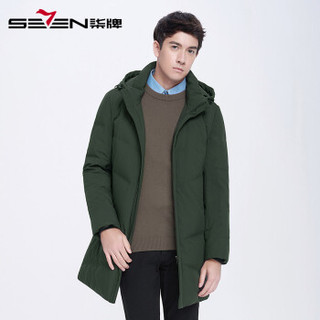 柒牌（SEVEN）羽绒服 中青年男士中长款连帽防风外套2018秋冬新品 115K20060 军绿 190