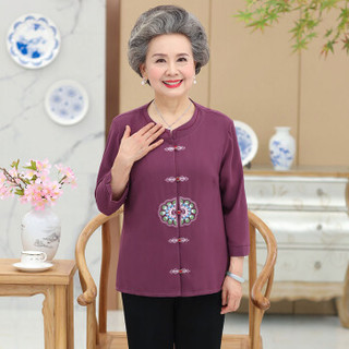 俞兆林 2019秋季新款女奶奶装上衣60岁70中老年女长袖绣花衬衫YTCC197341紫色2XL