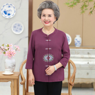 俞兆林 2019秋季新款女奶奶装上衣60岁70中老年女长袖绣花衬衫YTCC197341紫色2XL