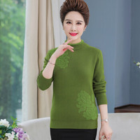 莉夏乐 毛衣女妈妈装2019秋冬季新款女装时尚半高领短款针织打底保暖潮流款 MMBD587 绿色 XXL