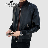 富贵鸟(FUGUINIAO)皮衣男2019秋季新款韩版立领皮夹克商务休闲修身皮衣外套男 黑色 3XL