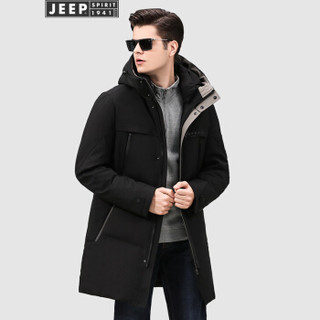 吉普(JEEP)羽绒服男2019冬季新品加厚连帽中长款白鸭绒御寒外套男X-8801 黑色 M