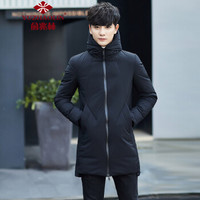 俞兆林(YUZHAOLIN)轻量羽绒服 男士时尚百搭中长款保暖连帽羽绒服外套D213-709黑色3XL