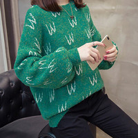 米兰茵（MILANYIN）女装 2019新款很仙的毛衣女套头宽松韩版百搭洋气针织打底衫潮NYml516 绿色 XL