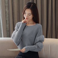 莉夏乐 针织衫女2019秋冬季新款女装宽松拼接时尚气质毛衣洋气打底衫 zx2FF027-931 灰色 XL