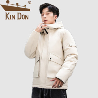 金盾（KIN DON）羽绒服 男2019冬季新款休闲百搭韩版潮流连帽加厚保暖大口袋外套 4016-3-Y12 白色 L