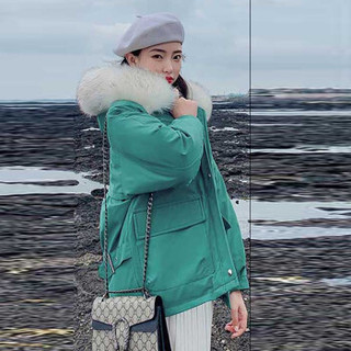米兰茵（MILANYIN）女装 2019年秋冬新款宽松大码短款加厚外套棉衣 NYml408 绿色 XL