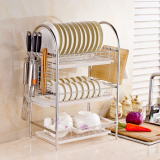 Qeqx 千恩千喜2147 3a厨房置物架 千恩千喜qeqx Sus304不锈钢碗碟架碗盘架沥水架厨房置物架收纳架碗架三层