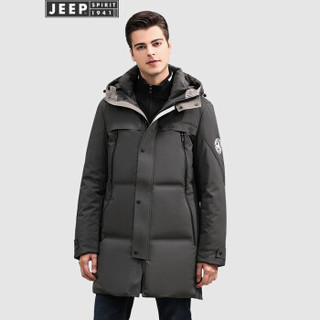 吉普(JEEP)羽绒服男2019冬季新品加厚连帽中长款白鸭绒御寒外套男X-8801 灰色 M