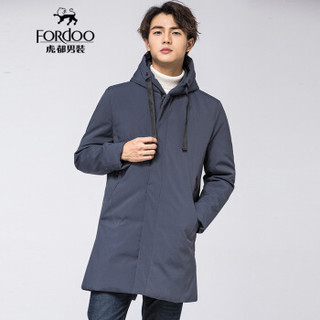 虎都 FORDOO 羽绒服男2019冬季新款潮酷连帽保暖时尚百搭修身中长款休闲外套 VA3AH18880087  灰色 185/3XL