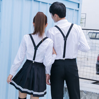 仙丫 2019夏季新款女装新品衬衫女学生英伦风背带款校服班服 AAAWHSF02 男纯白长袖+黑长裤+黑领带 3XL