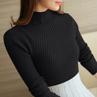 俞兆林 2019年秋季新款女装韩版半高领套头针织衫毛衣修身打底衫 YWYC197123 黑色 均码