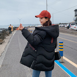 米兰茵（MILANYIN）女装2019年秋冬季百搭中长款女宽松学生bf棉衣外套ins棉服 NYml383 黑色 L