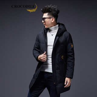 鳄鱼恤（CROCODILE）男士休闲羽绒服 2019冬季新款简约时尚中长款连帽保暖御寒外套 99880089 黑色 165/M