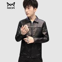 猫人（MiiOW）皮衣男士潮流时尚百搭帅气翻领PU皮夹克外套A428-1-PY92黑色XL