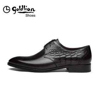 金利来（goldlion）男鞋休闲鞋鳄鱼压纹德比布洛克冲孔商务休闲正装皮鞋504820225ABA-深灰色-40码