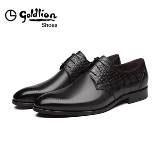 金利来（goldlion）男鞋休闲鞋鳄鱼压纹德比布洛克冲孔商务休闲正装皮鞋504820225ABA-深灰色-40码