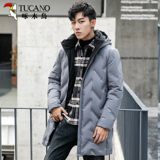 啄木鸟（TUCANO）羽绒服男2019冬季新款时尚连帽中长款纯色工装服保暖休闲外套男装 灰色 XL