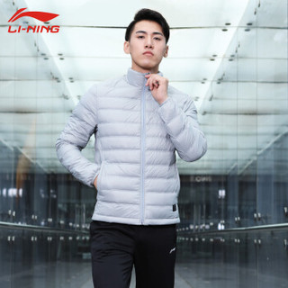 李宁LI-NING 新款秋冬超轻羽绒服加热款男短款白鸭绒轻薄连帽外套AYMP127-1凝雪灰2XL