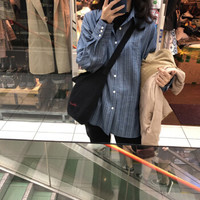 AUDDE 2019秋季新款女装新品衬衫女宽松复古慵懒风上衣心机设计感小众条纹衬衫女潮 zx1263-5776 浅蓝色 XL