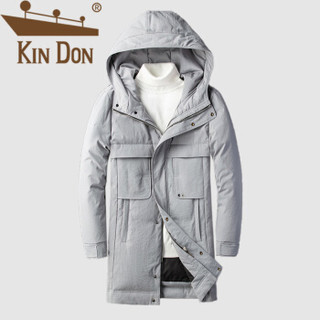 金盾（KIN DON）羽绒服 男2019冬季新款休闲百搭韩版连帽加厚保暖长款外套 D220-6921 灰色 2XL