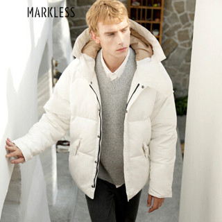 MARKLESS 羽绒服男90%白鸭绒羽绒服加厚连帽保暖外套青年YRA8304M白色M/L