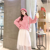 莉夏乐 2019秋季新款女装新品针织衫靓丽仙女范宽松套头韩版慵懒风毛衣 ywYN19006 粉色 均码