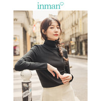 茵曼（INMAN）2019秋季新款简约纯色百搭高领显瘦打底套头针织衫女 18931|42649 黑色 S