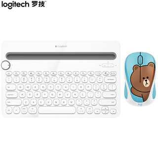 罗技（Logitech) LINE FRIENDS布朗熊无线鼠标 K480多设备蓝牙键盘 送女友 礼物