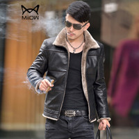 猫人（MiiOW）皮衣 男士时尚休闲翻领加绒加厚PU皮衣外套1616-1513黑色XL